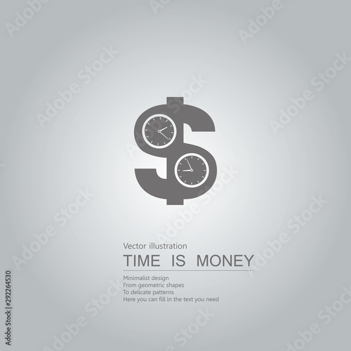  Time is money. Isolated on grey background.