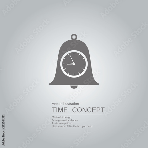 Clock and bell. Isolated on grey background.