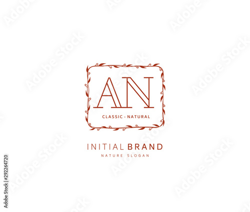 A N AN Beauty vector initial logo, handwriting logo of initial signature, wedding, fashion, jewerly, boutique, floral and botanical with creative template for any company or business.