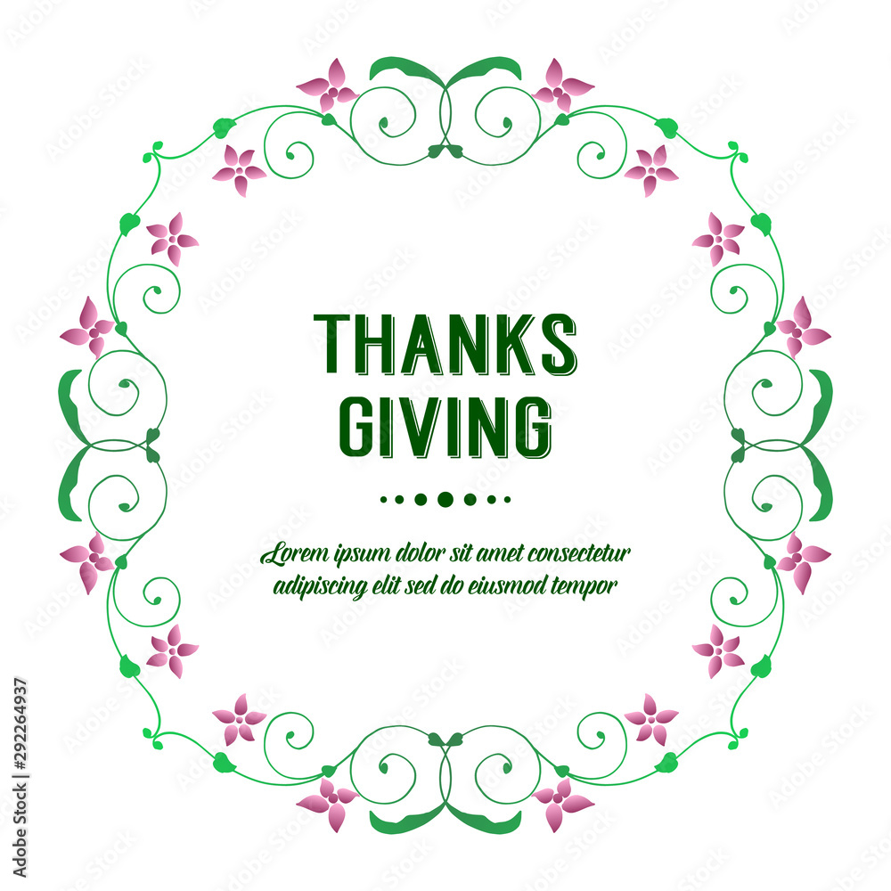 Design elegant purple flower frame, for text poster of thanksgiving. Vector