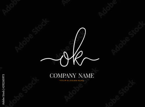 O K OK Initial handwriting logo design with circle. Beautyful design handwritten logo for fashion, team, wedding, luxury logo.