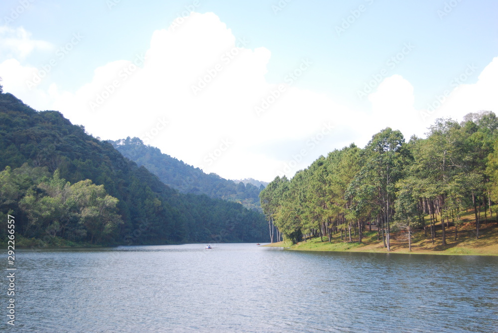 Beautiful lakes and abundant forests on good weather without storms. Pang Ung, Mae Hong Son, THAILAND.