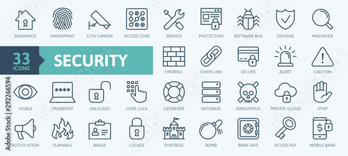 Security - outline web icon set, vector, thin line icons collection photo