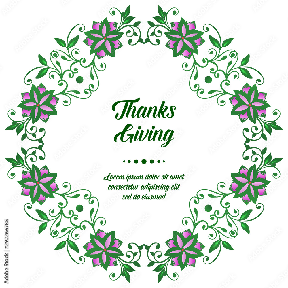 Concept banner of thanksgiving, with beautiful elegant purple flower frame. Vector