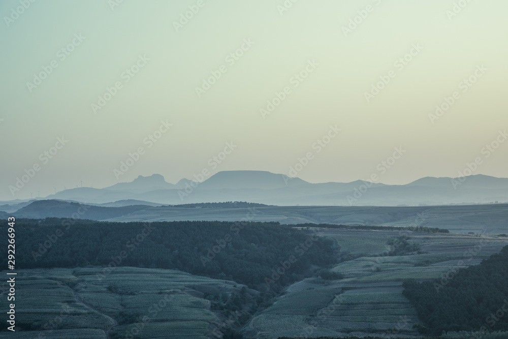 Mountains and forests at dawn