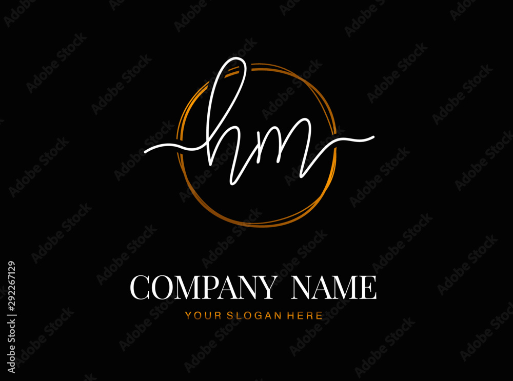 H M HM Initial handwriting logo design with circle. Beautyful design handwritten logo for fashion, team, wedding, luxury logo.