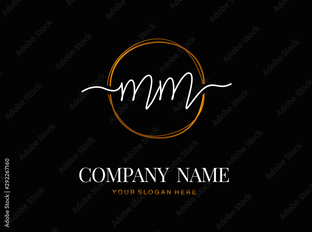 M MM Initial handwriting logo design with circle. Beautyful design handwritten logo for fashion, team, wedding, luxury logo.