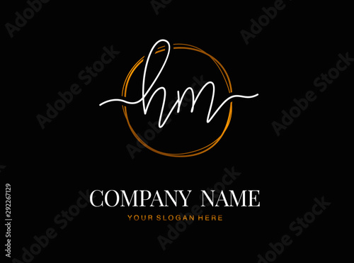 H M HM Initial handwriting logo design with circle. Beautyful design handwritten logo for fashion, team, wedding, luxury logo.