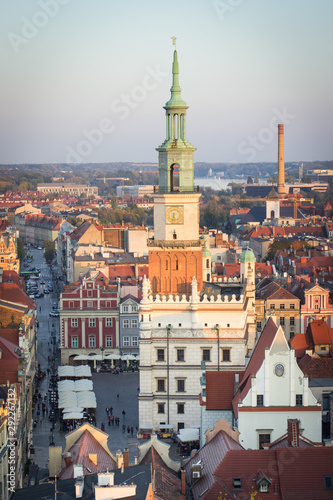 Poznan, Poland - October 12, 2018: Town hall and other buildings in polish city Poznan
