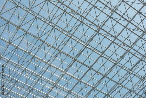  Indoor metal mesh transparent glass roof sky background