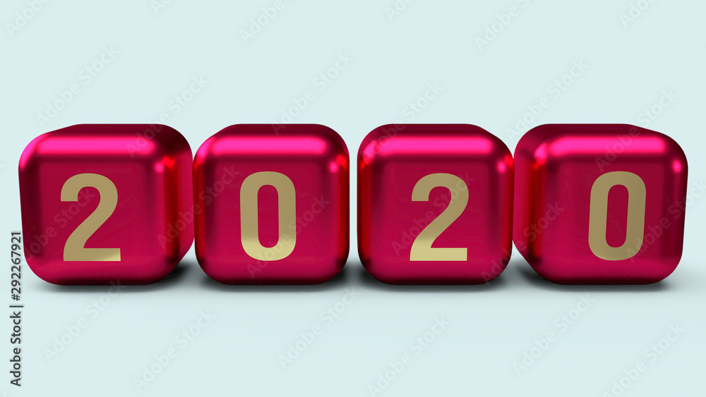 2020 gold number on cubes red Metallic color 3d rendering for new year content.