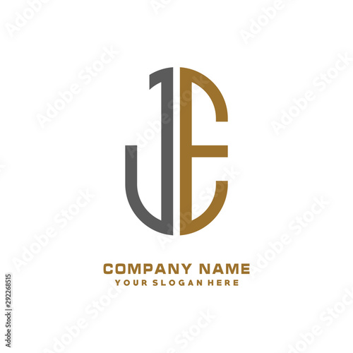 JE minimalist letters, with black and gold, white, black background logos photo