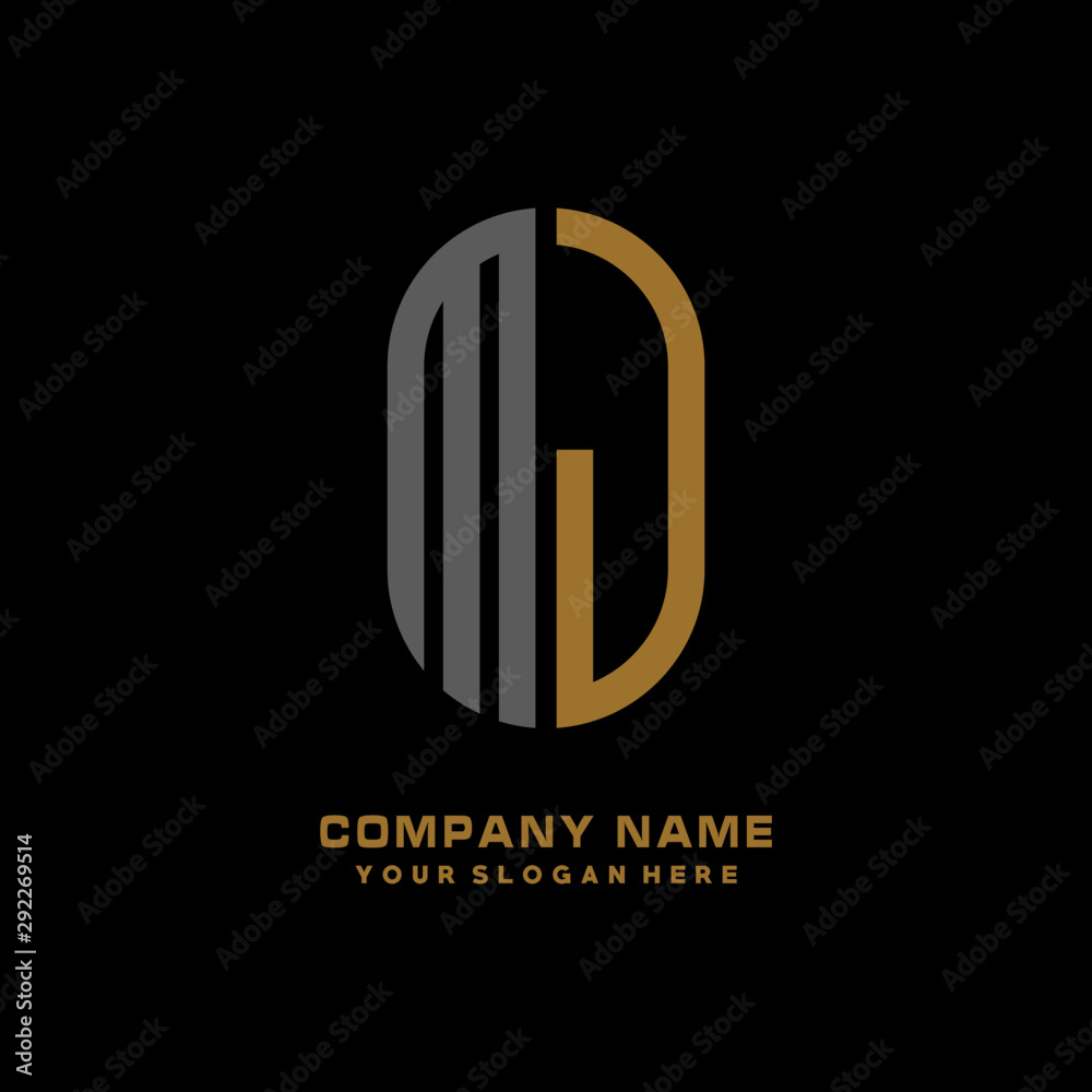 MJ minimalist letters, with gray and gold, white, black background logos MJ minimalist letters, with gray and gold, white, black background logos
