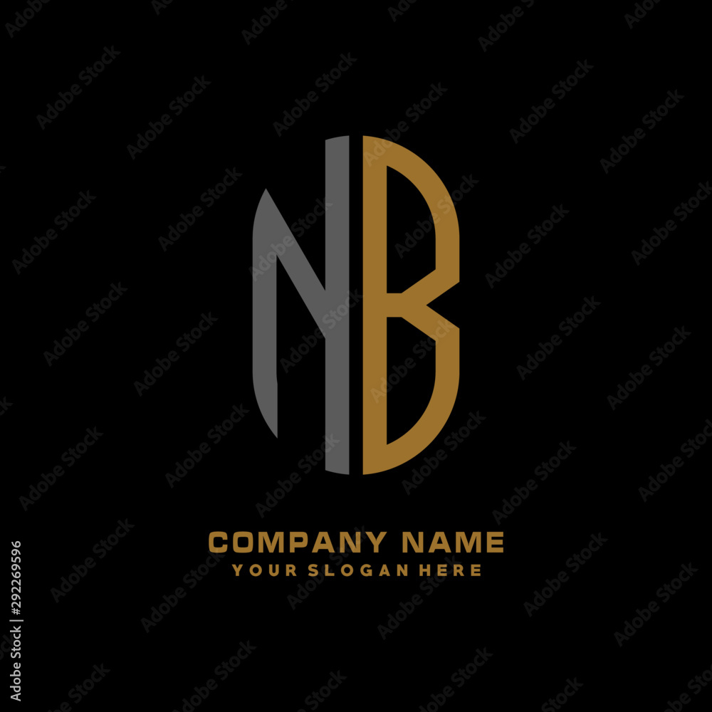 NB minimalist letters, with gray and gold, white, black background logos NB minimalist letters, with gray and gold, white, black background logos