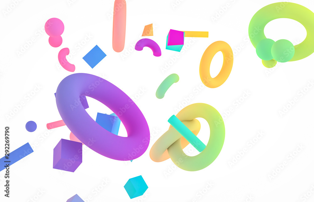 Abstract colorful 3d art background. Holographic geometric shape form floating on white isolated background. memphis style. Abstract colorful 3d art background. Holographic geometric shape form floating on white isolated background. memphis style.