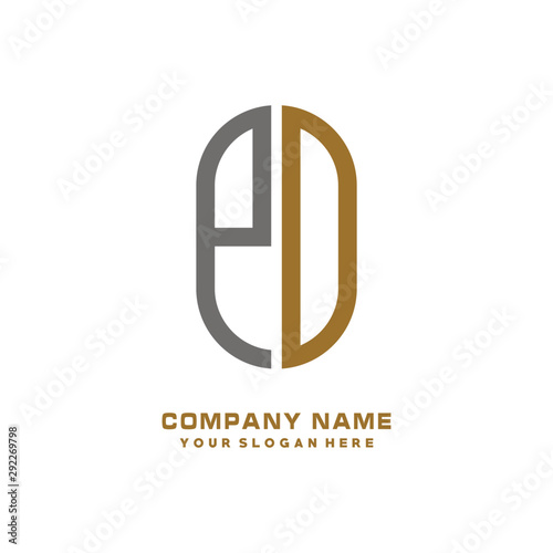 PO minimalist letters, with gray and gold, white, black background logos