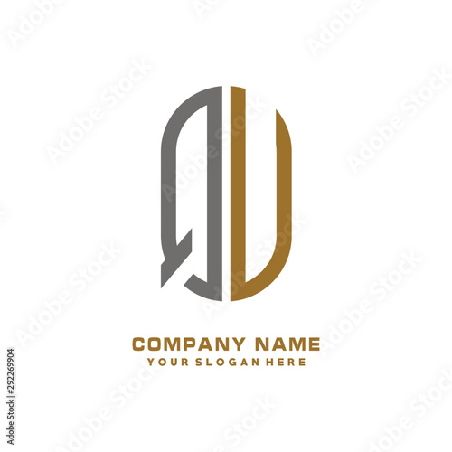 QU minimalist letters, with gray and gold, white and black background logos