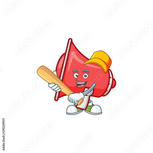 Playing baseball red loudspeaker cartoon character with mascot