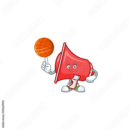 With basketball red loudspeaker cartoon character with mascot