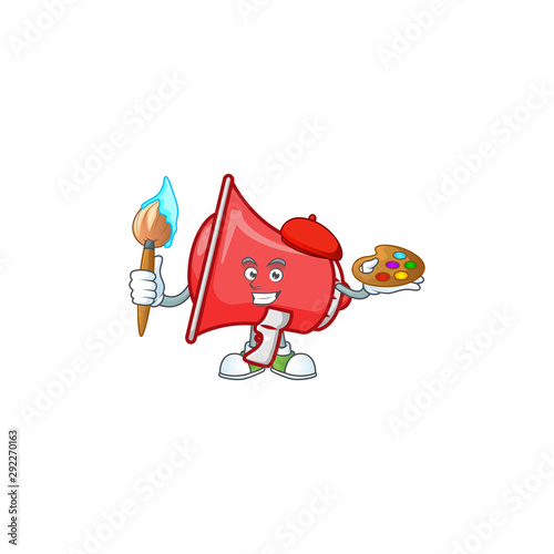 Painter red loudspeaker cartoon character with mascot