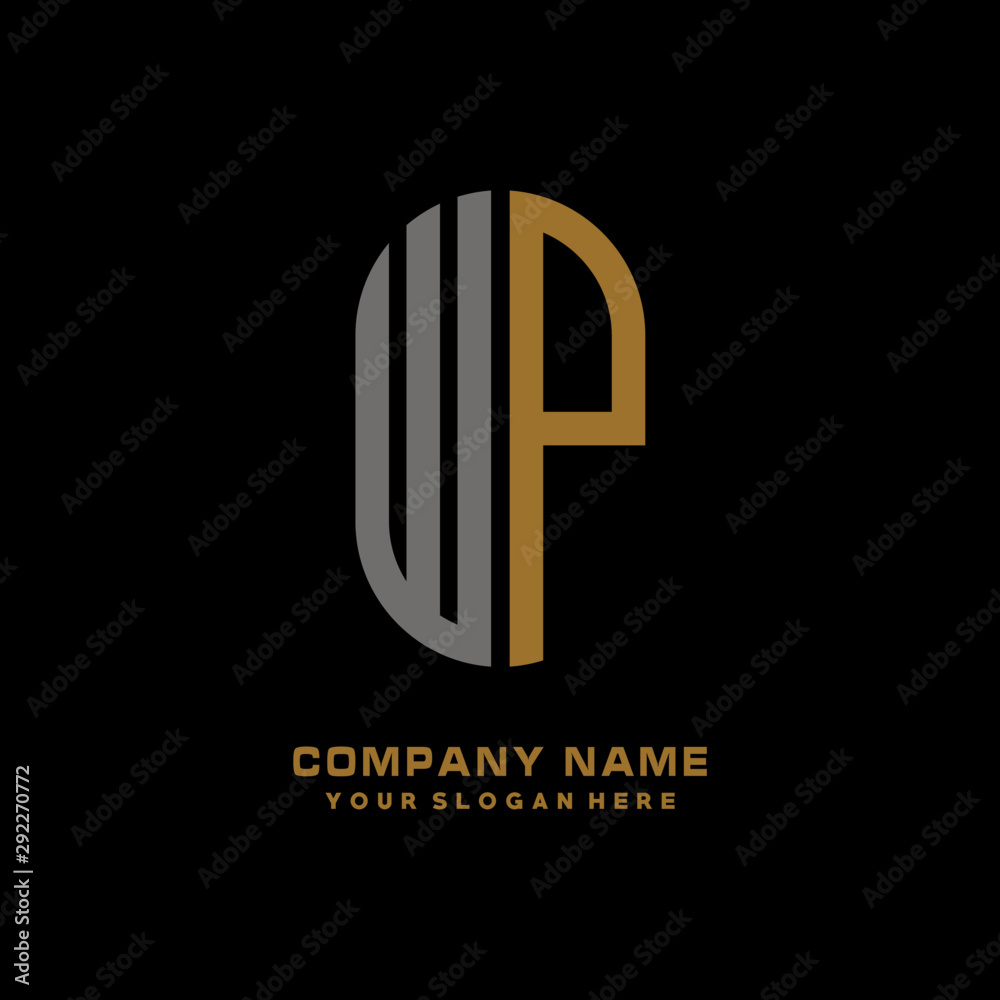 WP minimalist letters, with gray and gold, white and black background logos