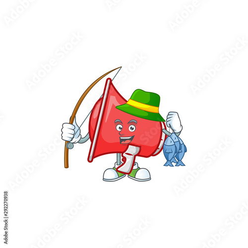 Fishing red loudspeaker mascot on white background