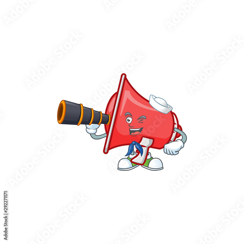 Sailor with binocular red loudspeaker mascot on white background