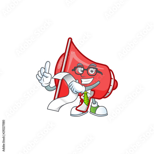 With menu red loudspeaker mascot on white background