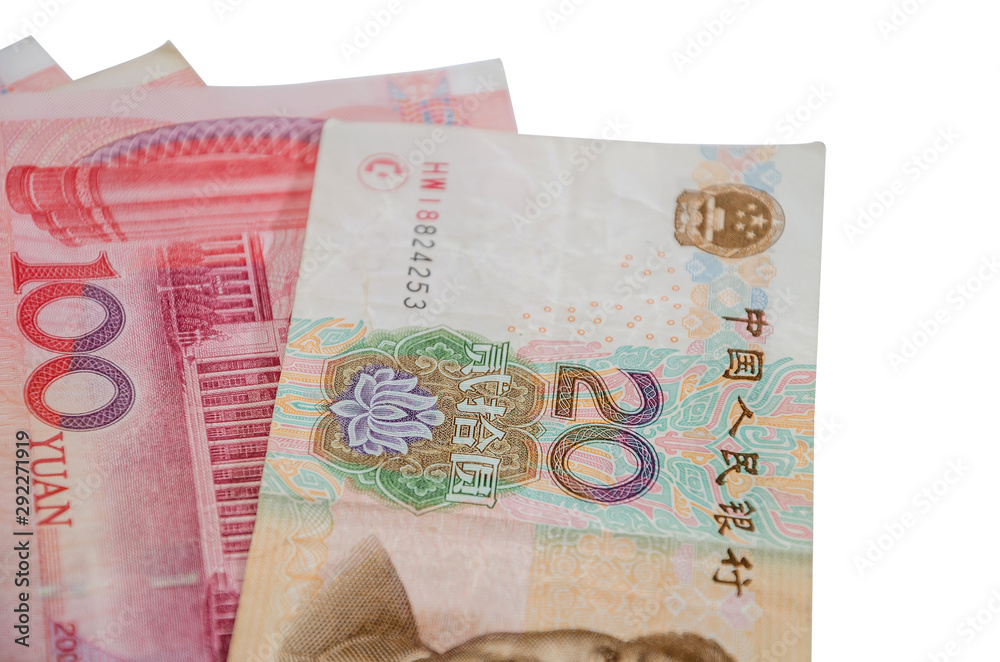 Chinese money on a white background, close-up Chinese money on a white background, close-up