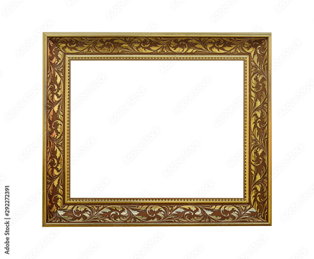 golden picture frame isolated on white background