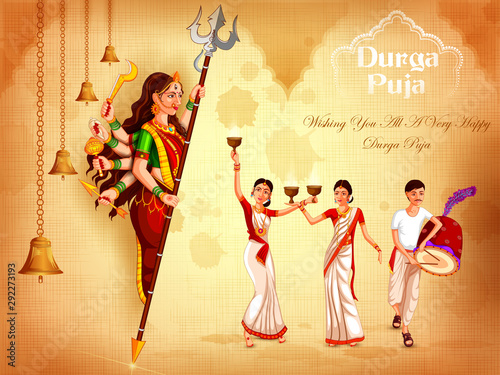 vector illustration of Happy Durga Puja festival background for India holiday Dussehra photo