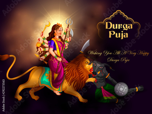Fotografie vector illustration of Happy Durga Puja festival background for India holiday Du