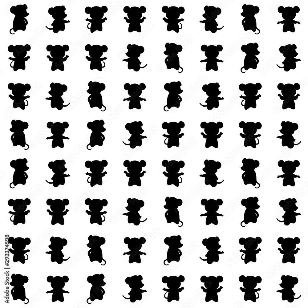 mouse silhouettes. vector seamless pattern with animals. simple black and white illustration. repetitive baby background. textile paint. fabric swatch. wrapping paper. continuous print