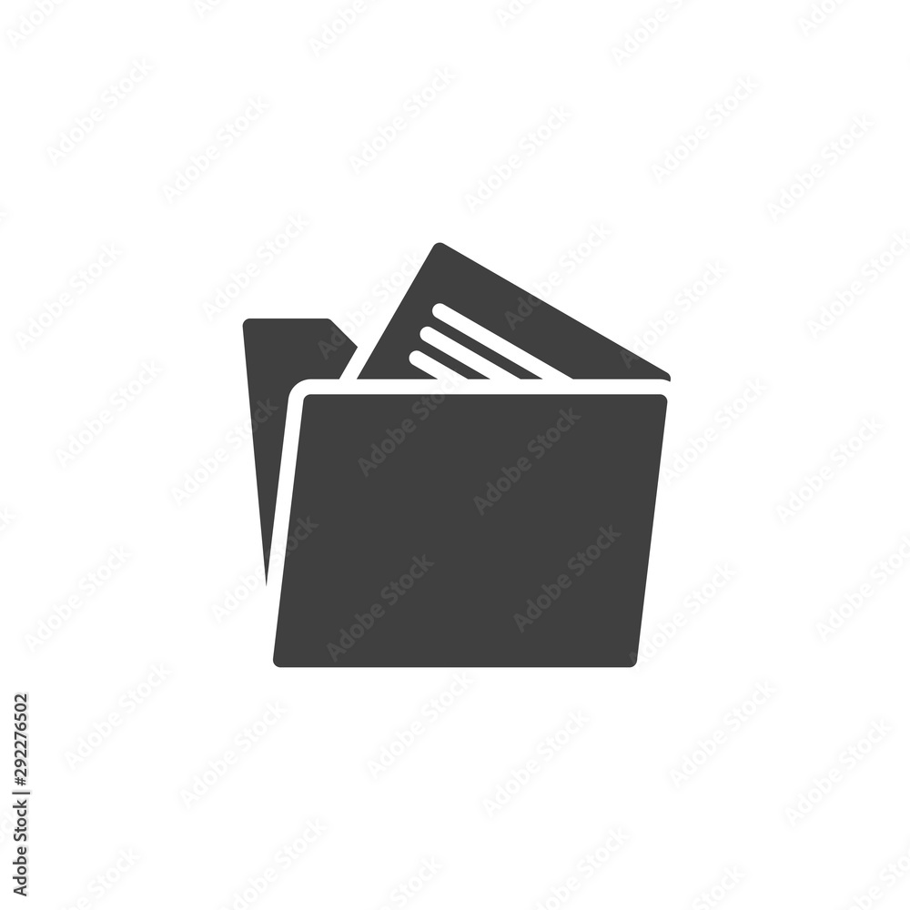 Document file folder vector icon. filled flat sign for mobile concept and web design. Folder with paper document glyph icon. Symbol, logo illustration. Vector graphics