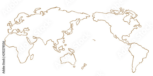 Fototapeta Naklejka Na Ścianę i Meble -  世界地図　手描き　線画　ベクター