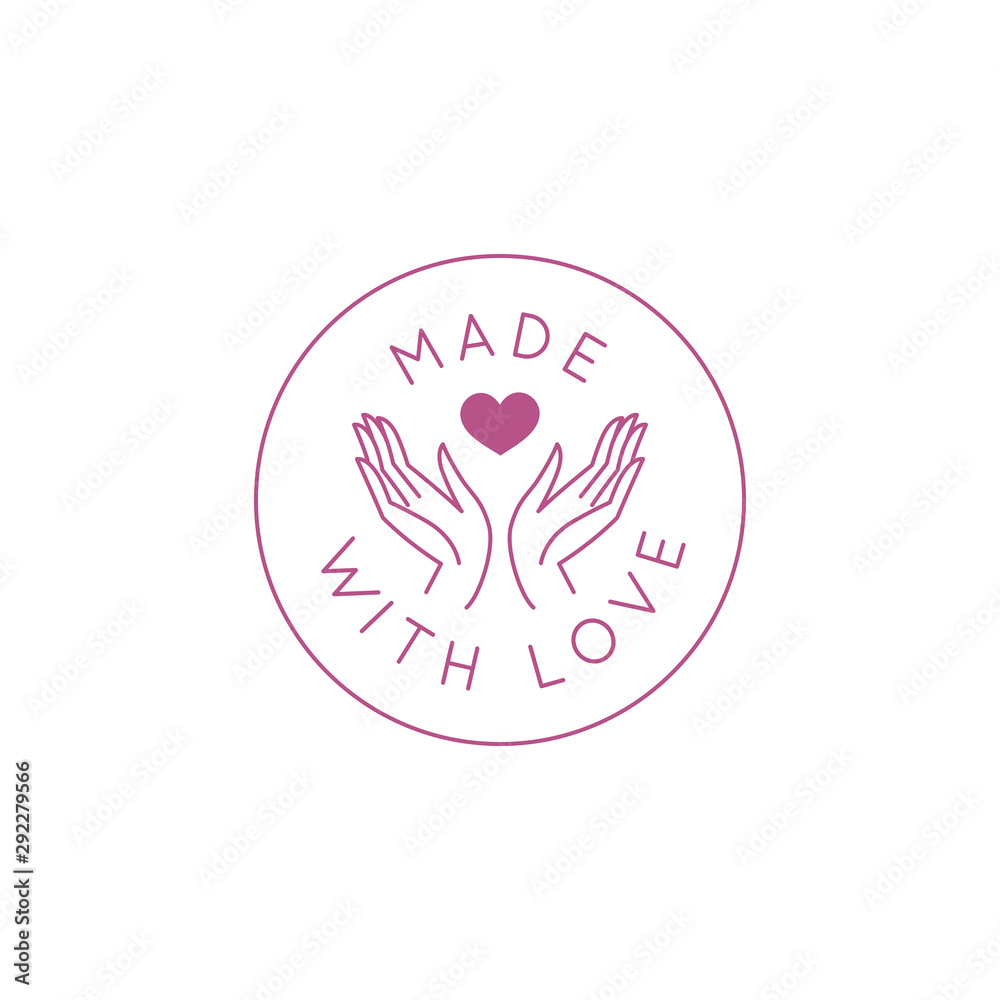 Vector logo design template and emblem in simple line style - made with love