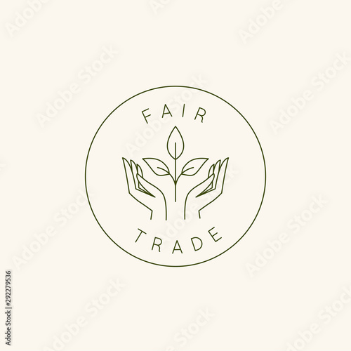 Vector logo design template and emblem in simple line style - fair trade