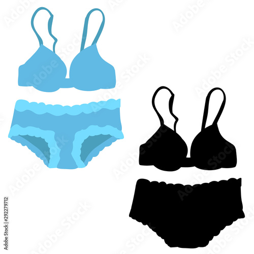  lingerie, underpants and bra on a white background with a silhouette