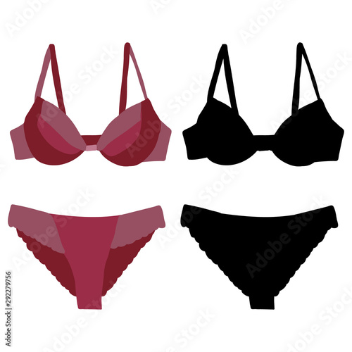 isolated, lingerie, underpants and bra with silhouette