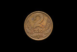 Polish People's Republic, Polska Rzeczpospolita Ludowa old 2 zloty, 2zl coin from 1976, reverse. Isolated on black background