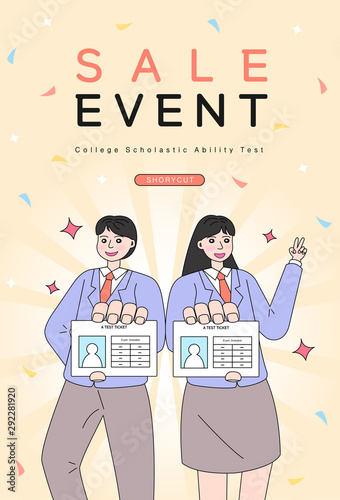 examinee's discount event drawn with line illustration