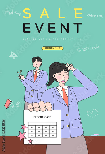 examinee's discount event drawn with line illustration