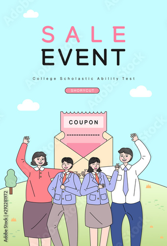 examinee's discount event drawn with line illustration