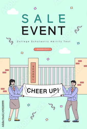 examinee's discount event drawn with line illustration