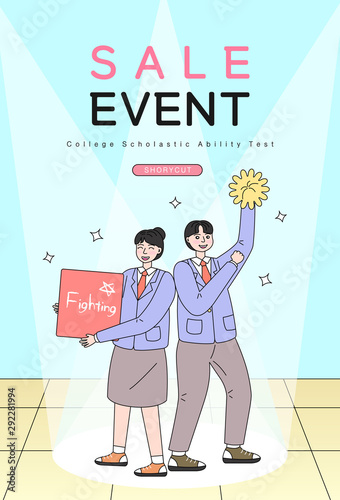 examinee's discount event drawn with line illustration