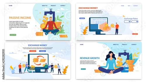 Online Financial Services Landing Page Flat Set