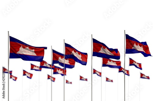 nice Cambodia isolated flags placed in row with soft focus and space for your content - any celebration flag 3d illustration..