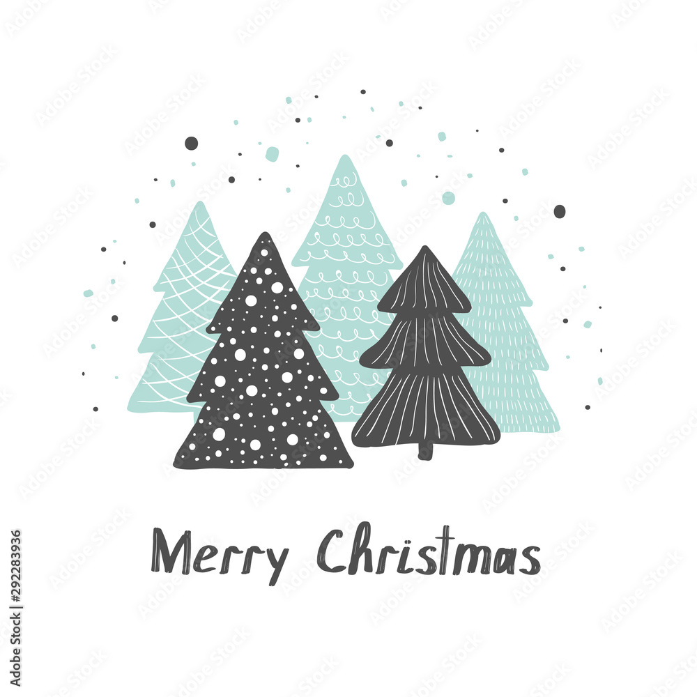 Christmas vector greeting gard. Cute hand drawn Christmas trees in scandinavian style Christmas vector greeting gard. Cute hand drawn Christmas trees in scandinavian style