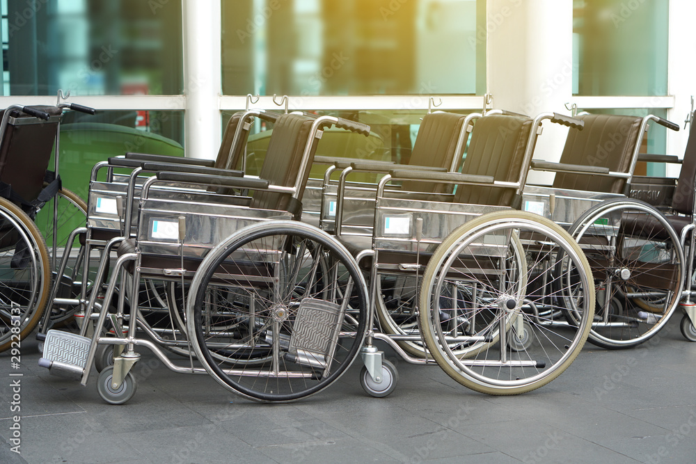 Wheelchair in hospital background, Disabled background