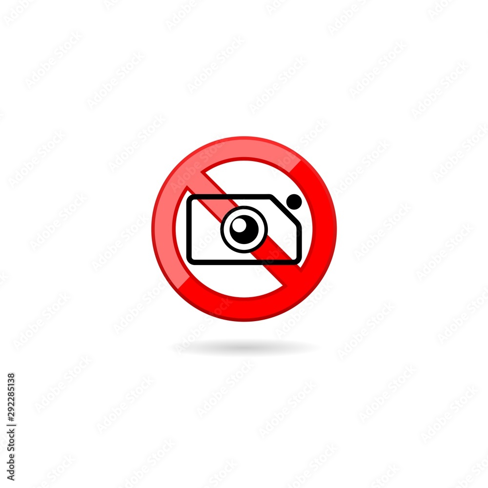 No camera allowed sign. Red no sign with camera in trendy flat design No camera allowed sign. Red no sign with camera in trendy flat design